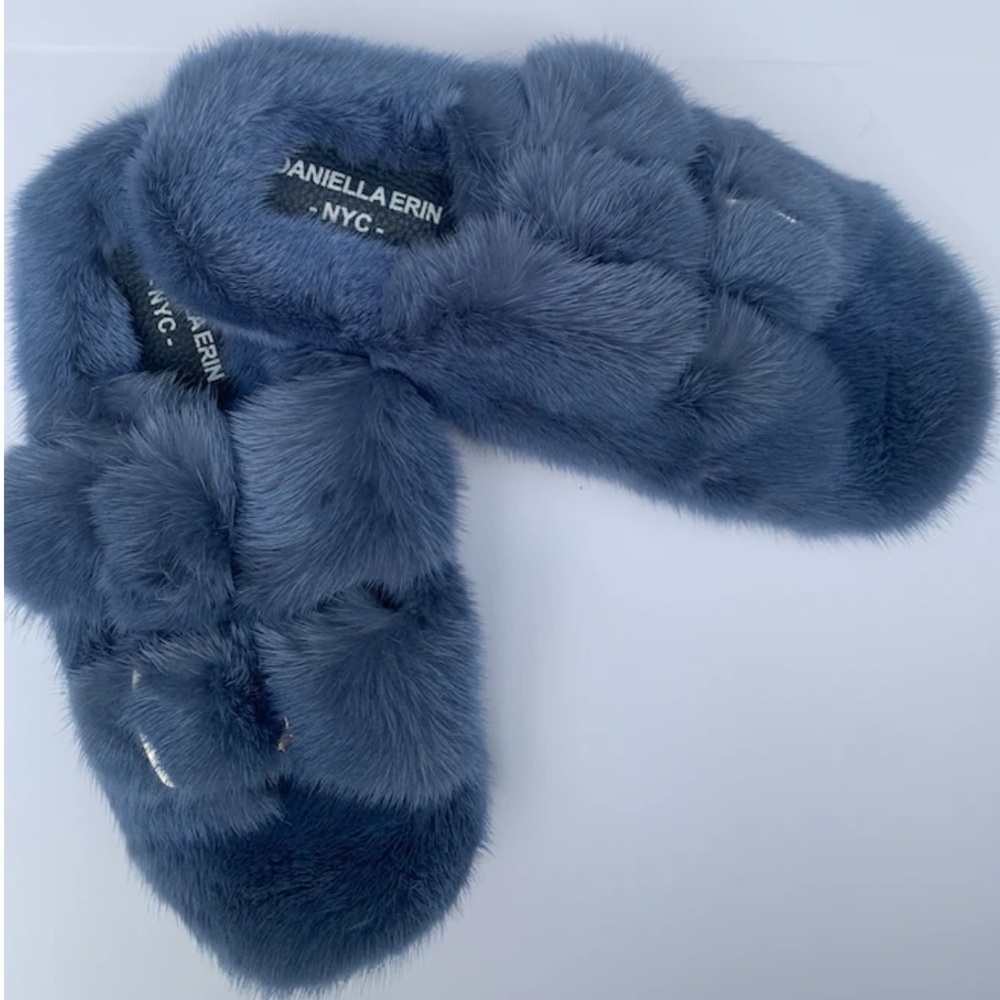 Daniella Erin Nyc Mink Slides Denim Blue 13